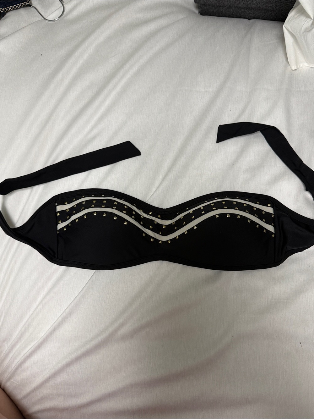 Jessica Simpson Black Bandeau Bikini Top with Gold Stud Accents